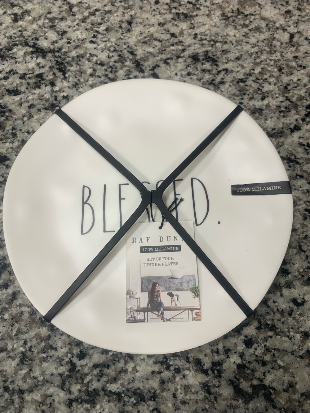 Brand New Rae Dunn Melamine Blessed 10” Dinner Plates Set of 4